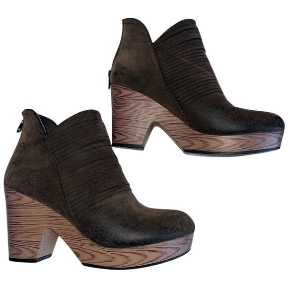 Pierre Dumas Suede Wedge Ankle Boots Women’s 8 Zip Platform Booties Taupe - Picture 13 of 15